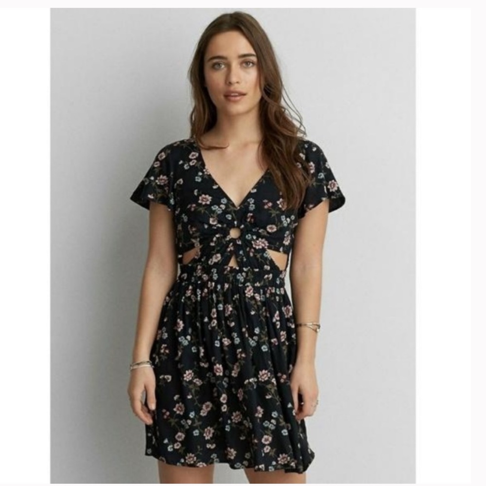 American Eagle Floral Cut-out Dress